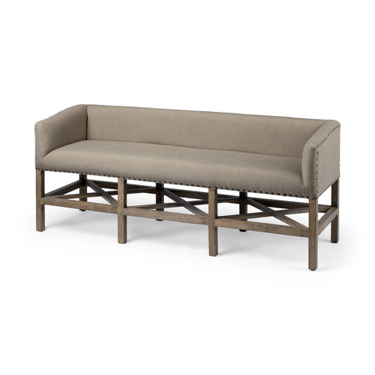 Rectangular Mango WoodLight Brown Finish W Beige Fabric Covered Seat Accent Bench By Homeroots