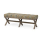 Rectangular Mango Wood Medium Brown Base W Upholstered Beige And Black Stripe Seat Accent Bench By Homeroots