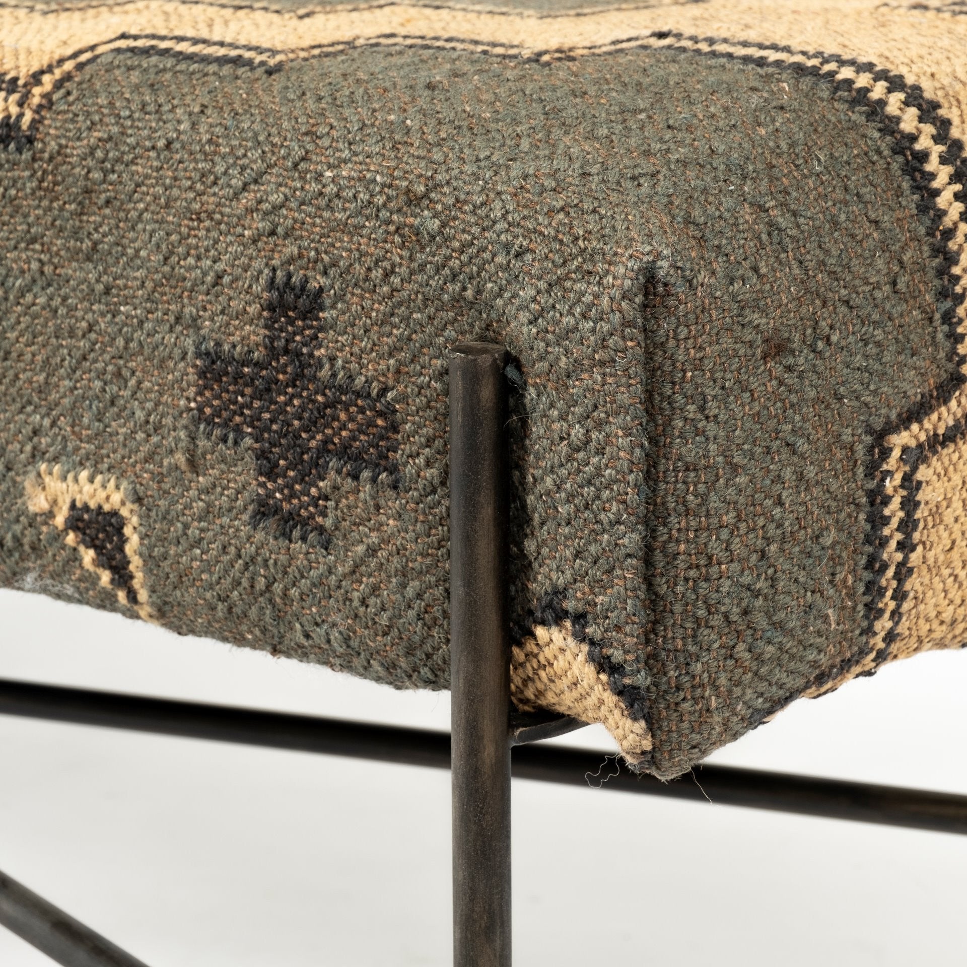 Rectangular MetalAntiqued-Nickel Toned Base W Upholstered Tan Pattered Seat Accent Bench By Homeroots | Benches | Modishstore - 4