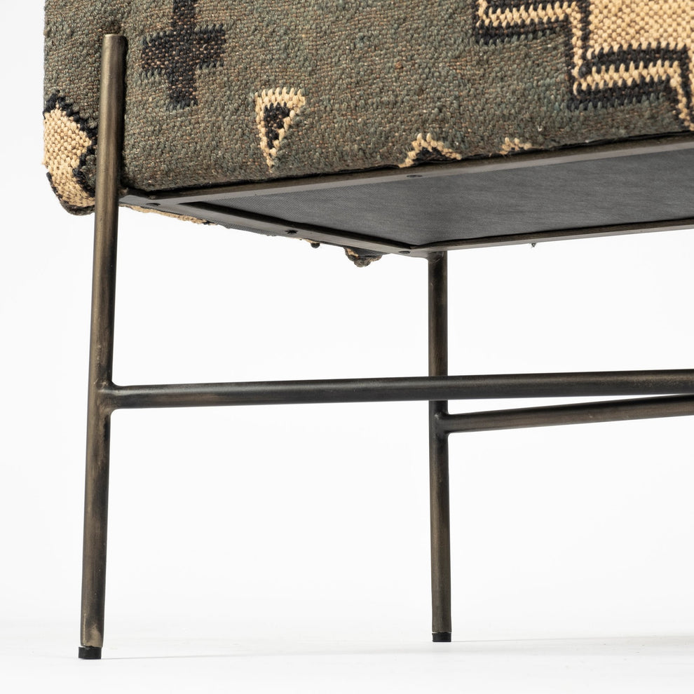 Rectangular MetalAntiqued-Nickel Toned Base W Upholstered Tan Pattered Seat Accent Bench By Homeroots | Benches | Modishstore - 5