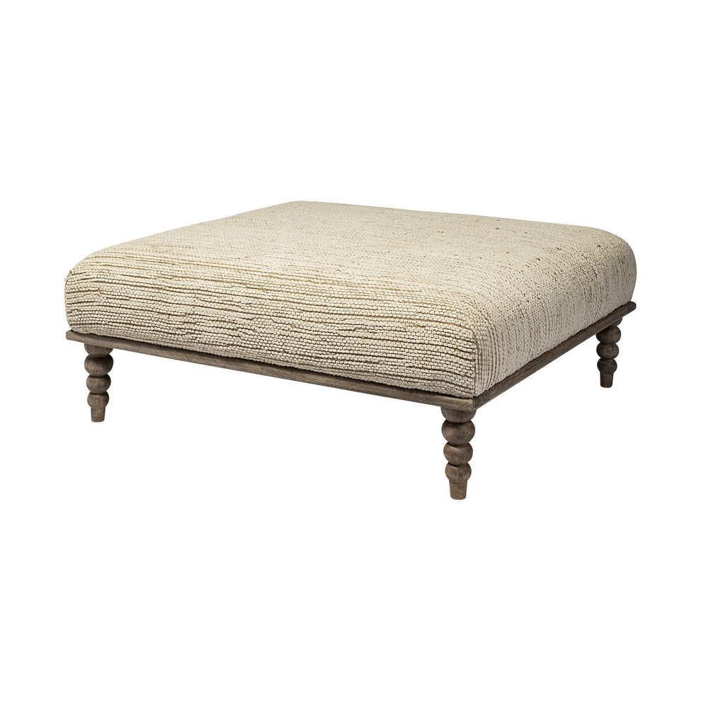 Square Indian Mango WoodNatural-Brown Polished W Upholstered Cream Seat Accent Bench By Homeroots | Benches | Modishstore - 2