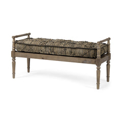 Rectangular Indian Mango WoodLight Brown And Grey W Jute Patterned Top Accent Bench By Homeroots