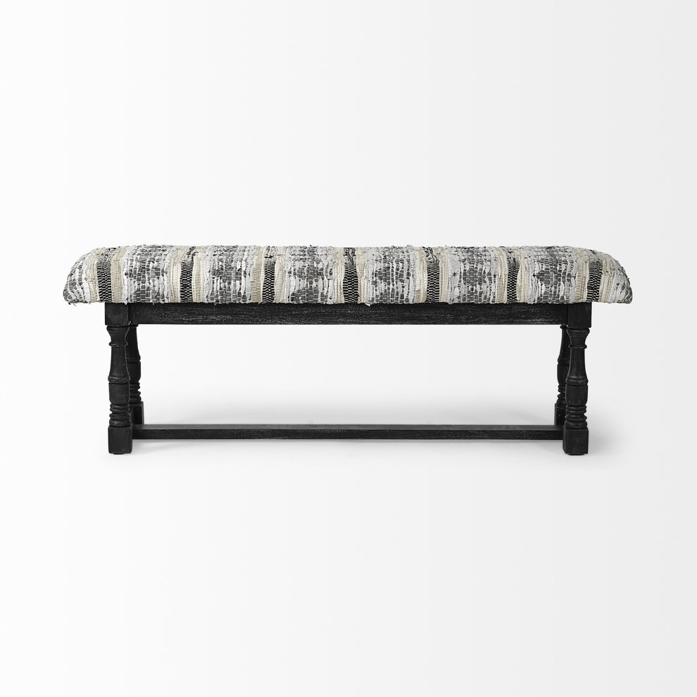 Rectangular Indian Mango WoodBlack W Woven-Leather Cushion Top Accent Bench By Homeroots | Benches | Modishstore - 3