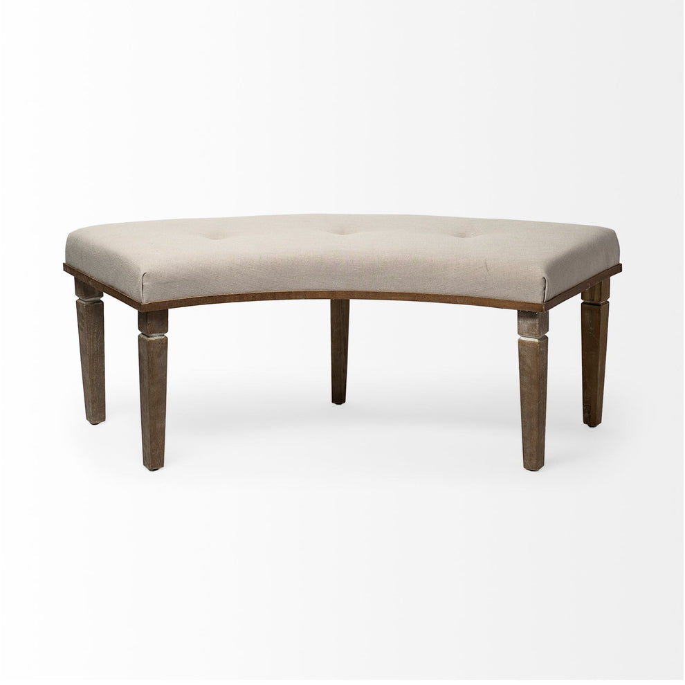 Solid Wood Curved Beige Upholstered Bench By Homeroots | Benches | Modishstore - 3