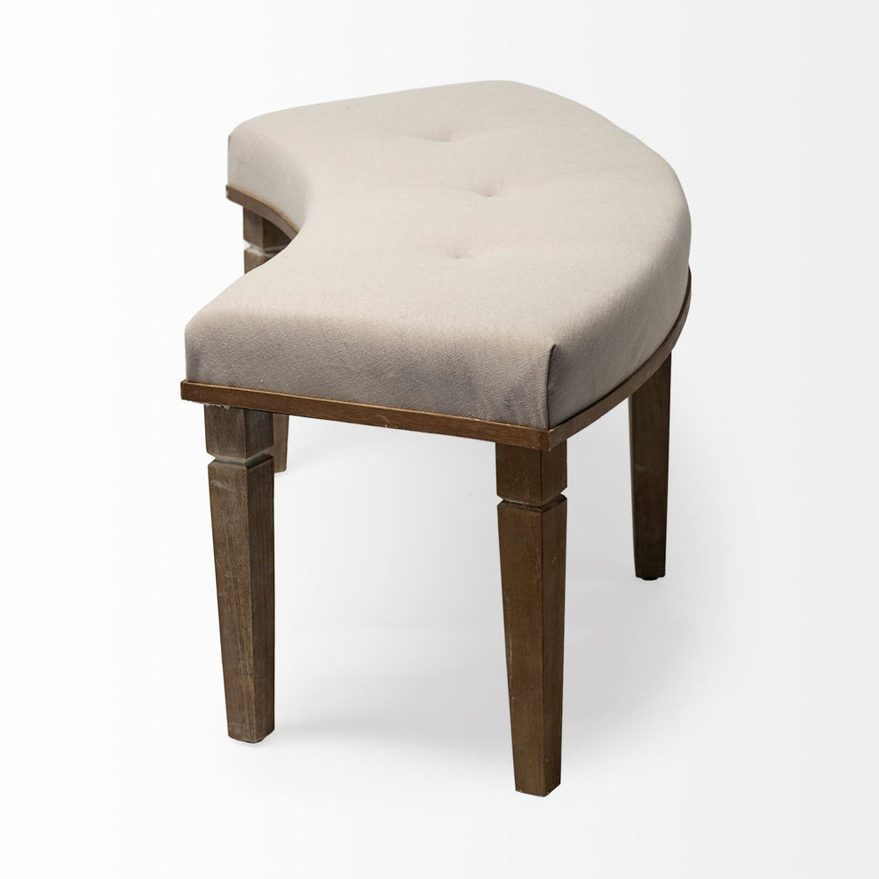 Solid Wood Curved Beige Upholstered Bench By Homeroots | Benches | Modishstore - 4