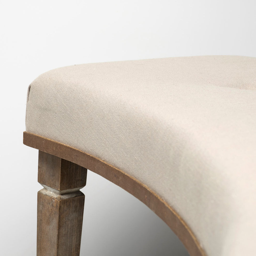 Solid Wood Curved Beige Upholstered Bench By Homeroots | Benches | Modishstore - 5