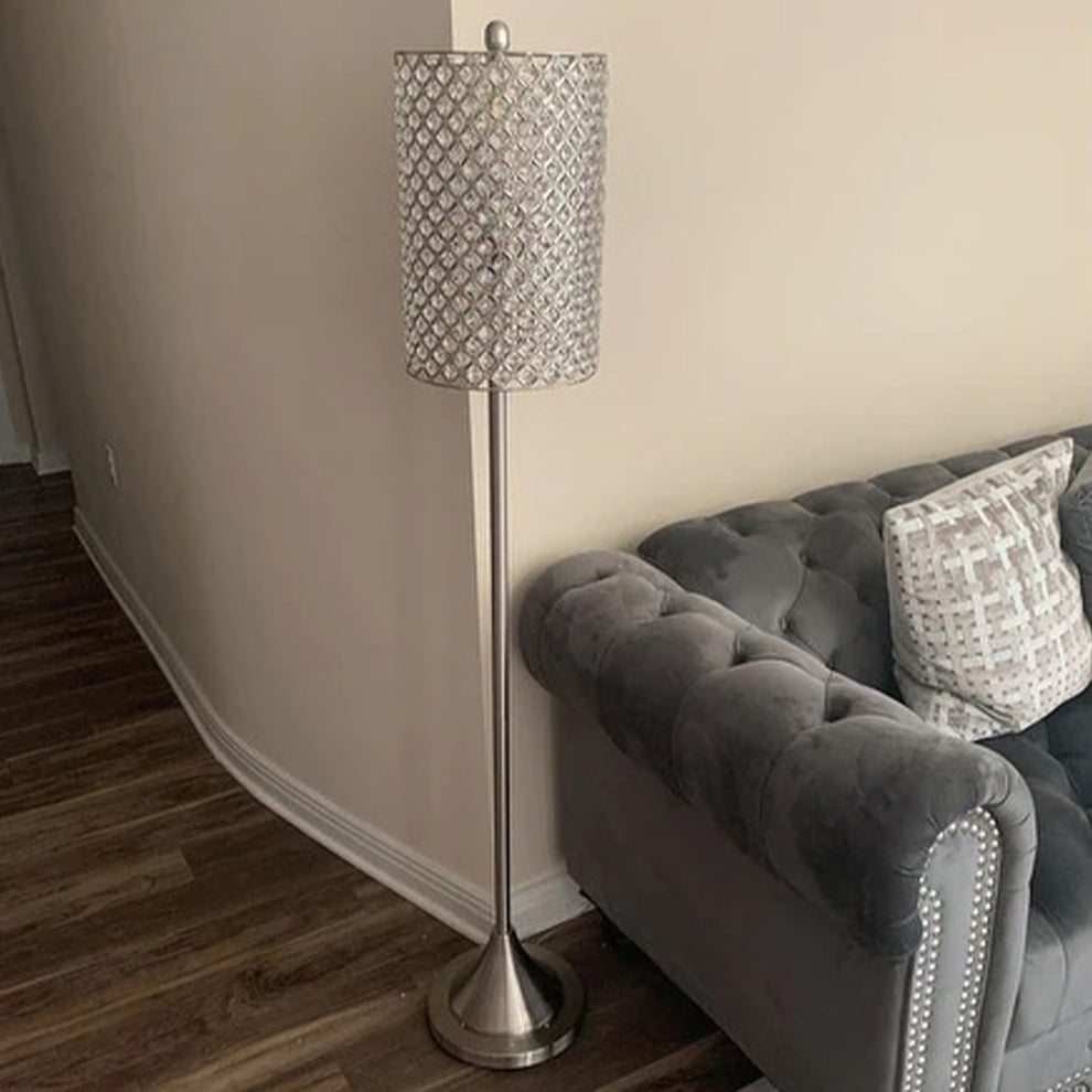 62" Drum Shade Crystal Bead Metal Floor Lamp By Homeroots | Floor Lamps | Modishstore - 5