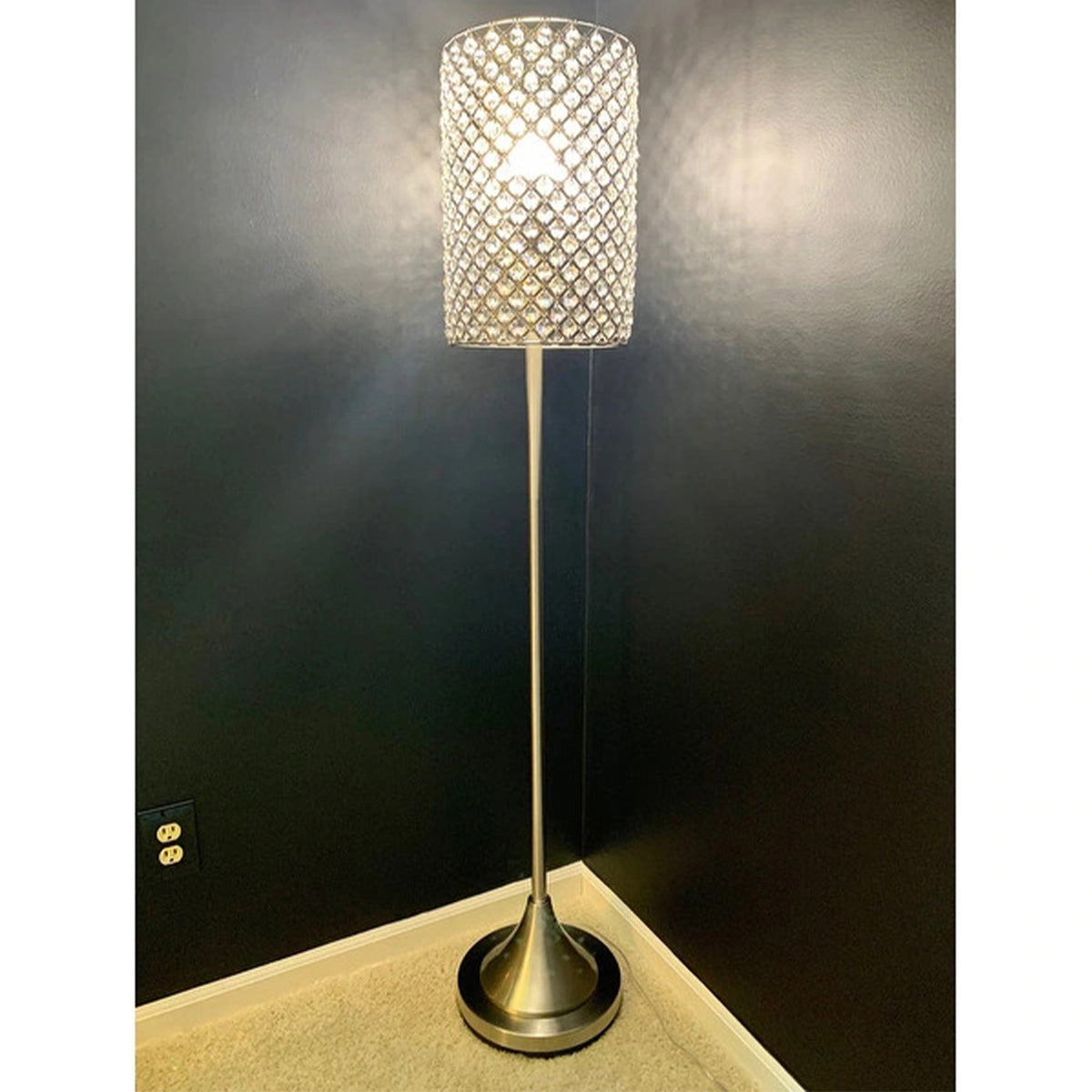62" Drum Shade Crystal Bead Metal Floor Lamp By Homeroots | Floor Lamps | Modishstore