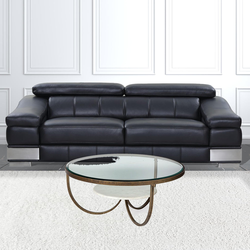 36' Round Glass Top Marble Shelf Gold Base Coffee Table By Homeroots | Coffee Tables | Modishstore - 3