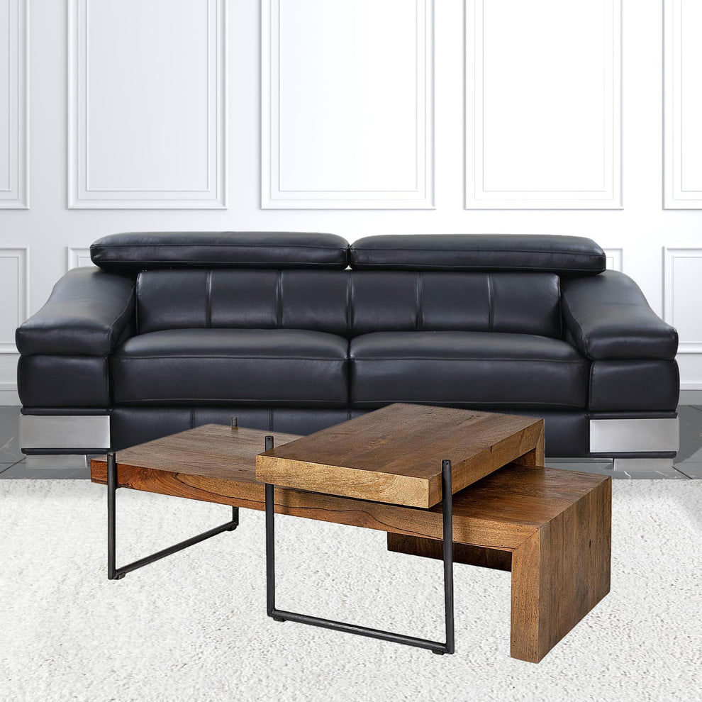 S2 Solid Wood Black Metal Nesting Coffee Tables By Homeroots | Coffee Tables | Modishstore - 3