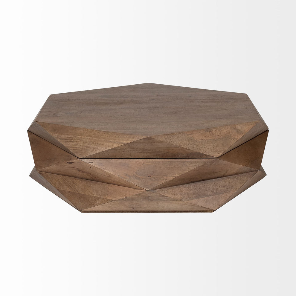 Hexagonal Hinged Solid Wood Top and Base Coffee Table By Homeroots | Coffee Tables | Modishstore - 2