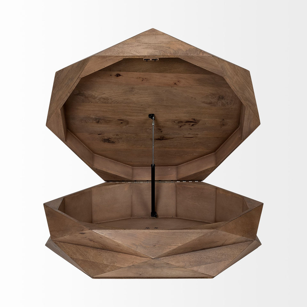 Hexagonal Hinged Solid Wood Top and Base Coffee Table By Homeroots | Coffee Tables | Modishstore - 4