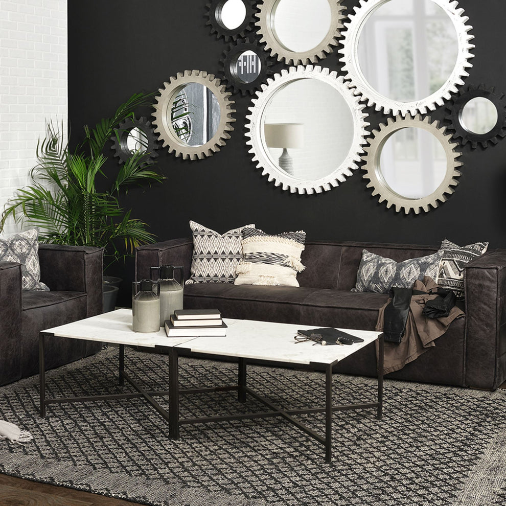 Square White Marble Top andd Black Metal Base Coffee Table By Homeroots | Coffee Tables | Modishstore - 4