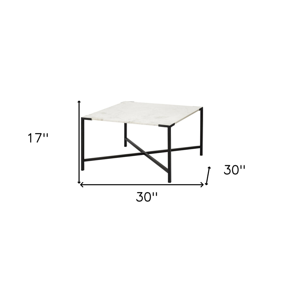 Square White Marble Top andd Black Metal Base Coffee Table By Homeroots | Coffee Tables | Modishstore - 5