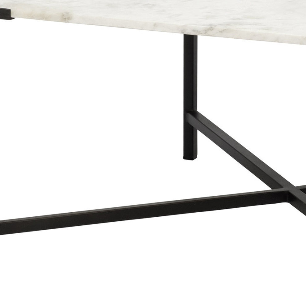 Square White Marble Top andd Black Metal Base Coffee Table By Homeroots | Coffee Tables | Modishstore - 3