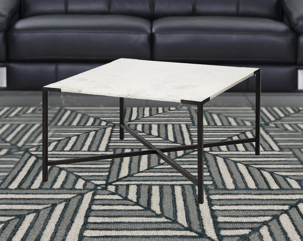 Square White Marble Top andd Black Metal Base Coffee Table By Homeroots | Coffee Tables | Modishstore - 2