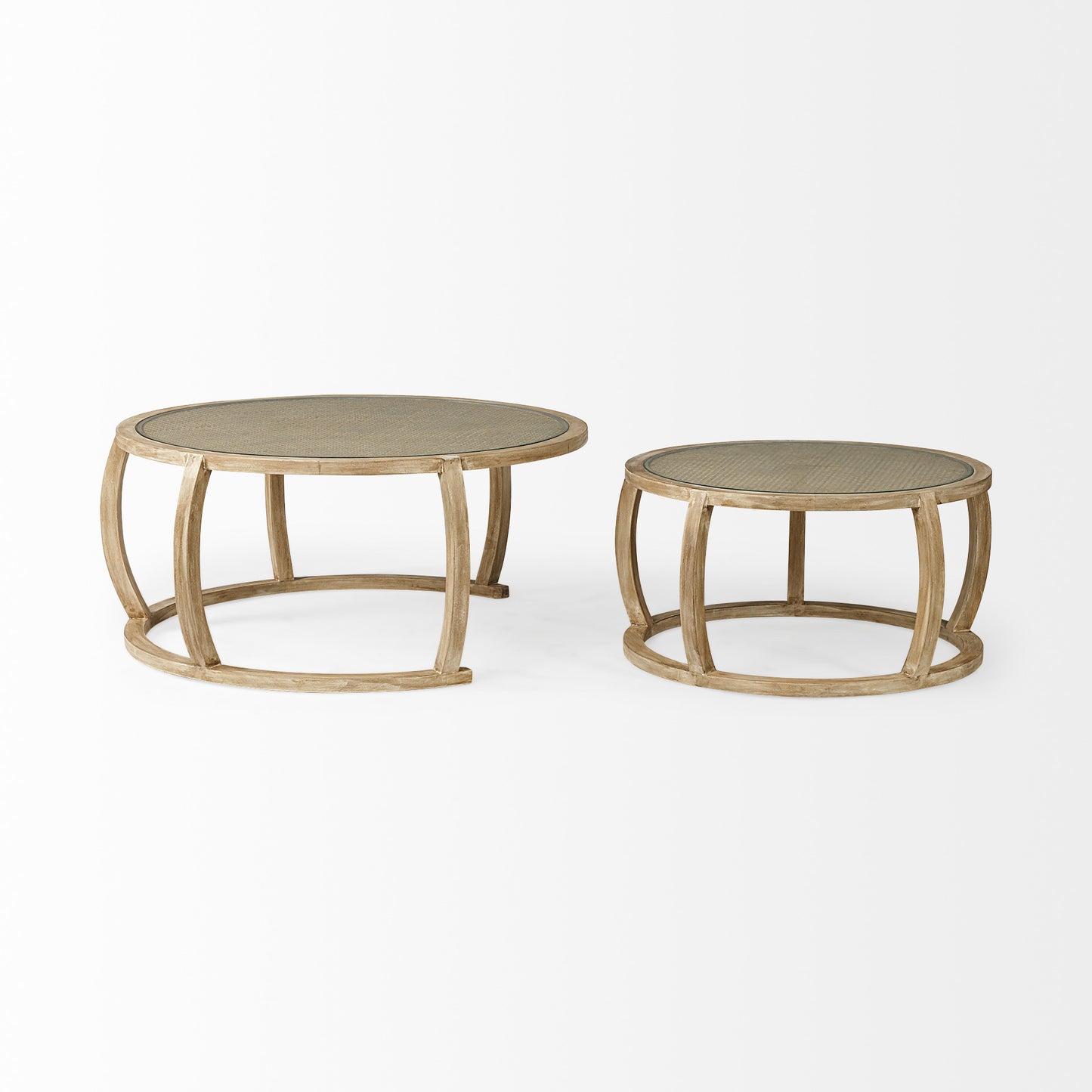 S2 41.5' Round Woven Cane Glass Top and Solid Wood Coffee Tables By Homeroots | Coffee Tables | Modishstore - 2