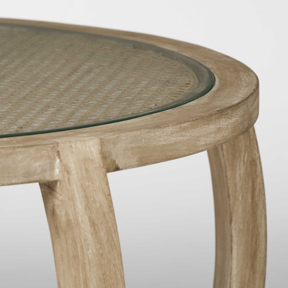 S2 41.5' Round Woven Cane Glass Top and Solid Wood Coffee Tables By Homeroots | Coffee Tables | Modishstore - 3