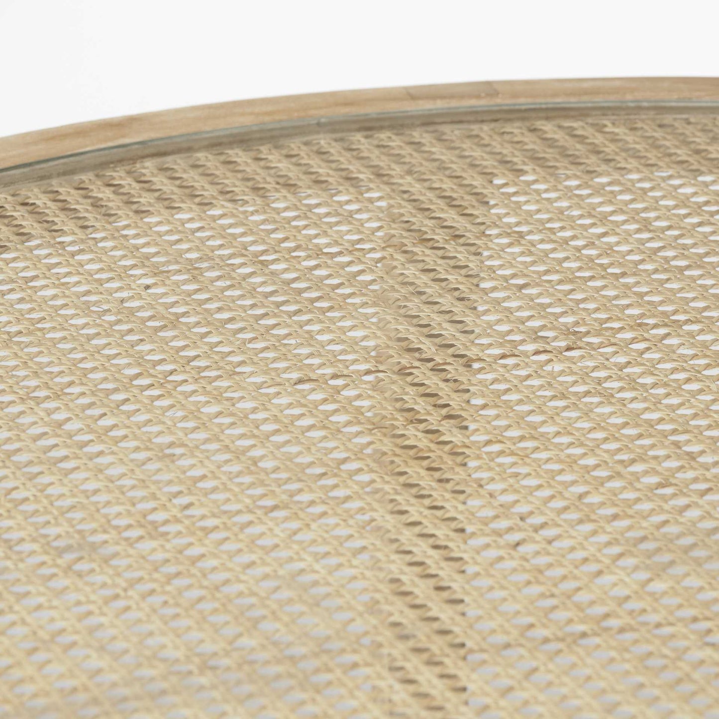 S2 41.5' Round Woven Cane Glass Top and Solid Wood Coffee Tables By Homeroots | Coffee Tables | Modishstore - 4