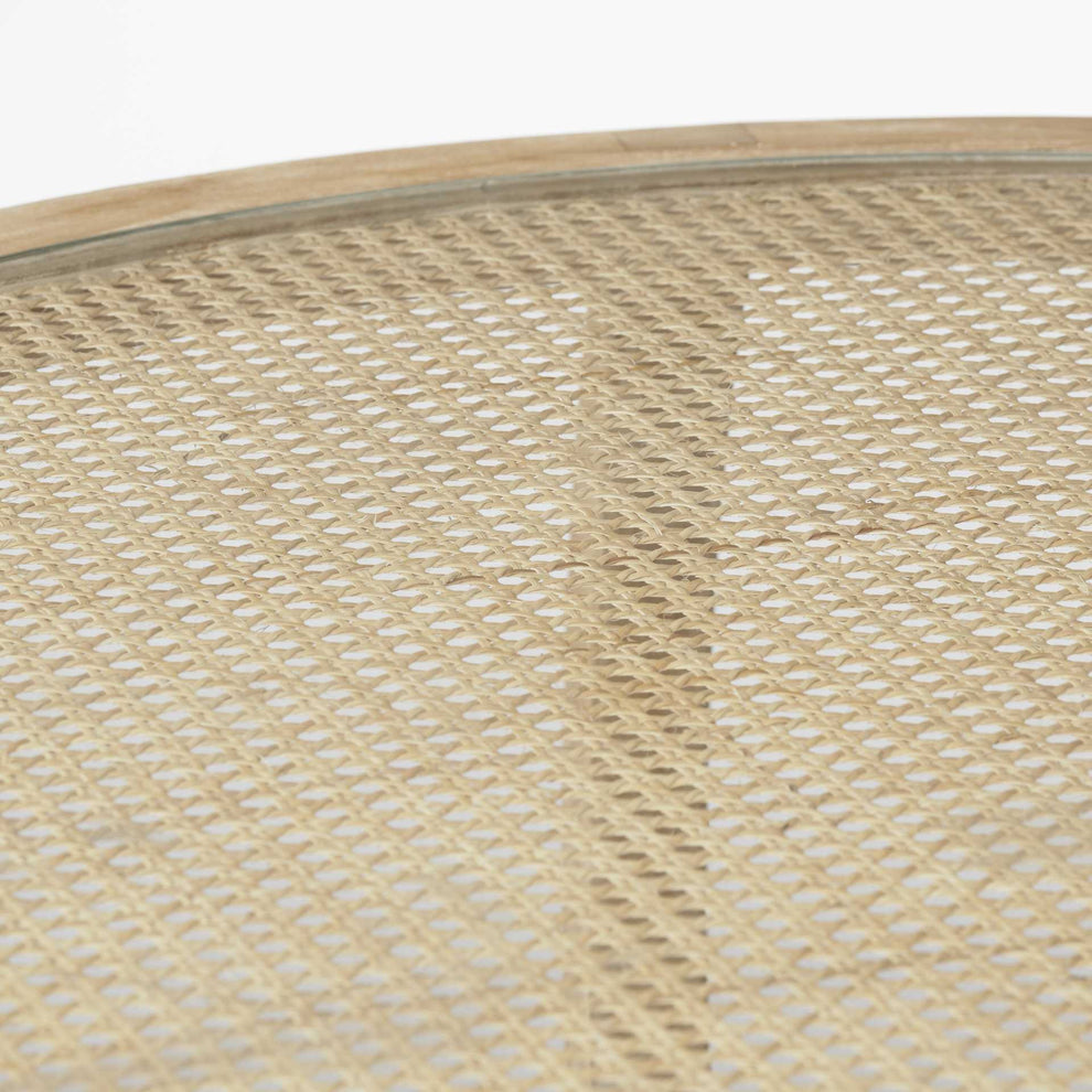 S2 41.5' Round Woven Cane Glass Top and Solid Wood Coffee Tables By Homeroots | Coffee Tables | Modishstore - 4