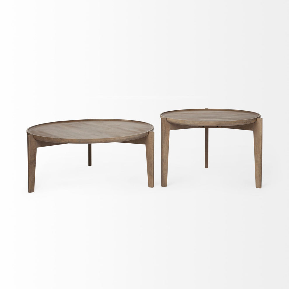 S 2 39.5' & 31.25' Round Solid Wood Nesting Coffee Tables By Homeroots | Coffee Tables | Modishstore - 2