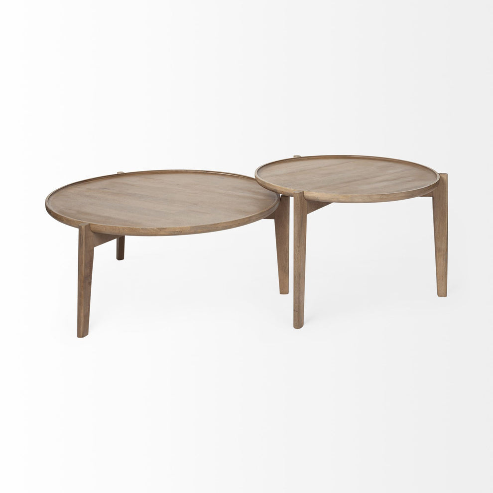 S 2 39.5' & 31.25' Round Solid Wood Nesting Coffee Tables By Homeroots | Coffee Tables | Modishstore - 3