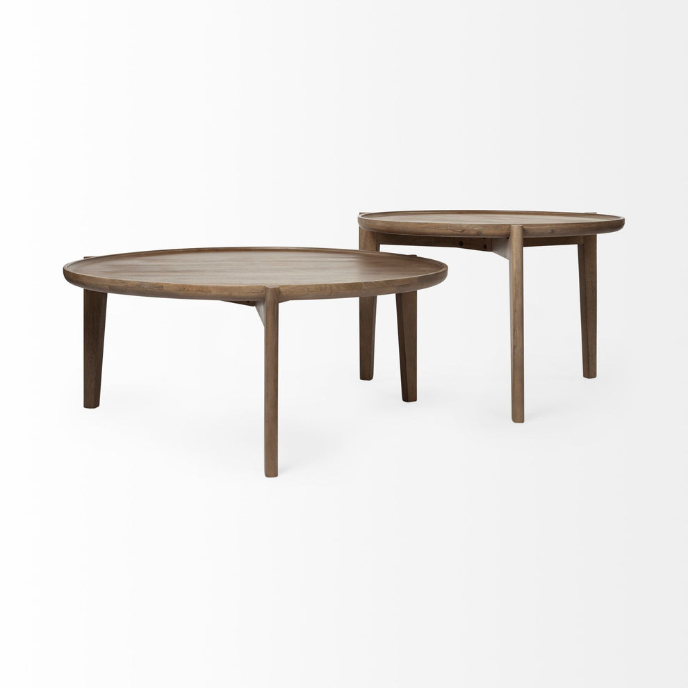 S 2 39.5' & 31.25' Round Solid Wood Nesting Coffee Tables By Homeroots | Coffee Tables | Modishstore - 4