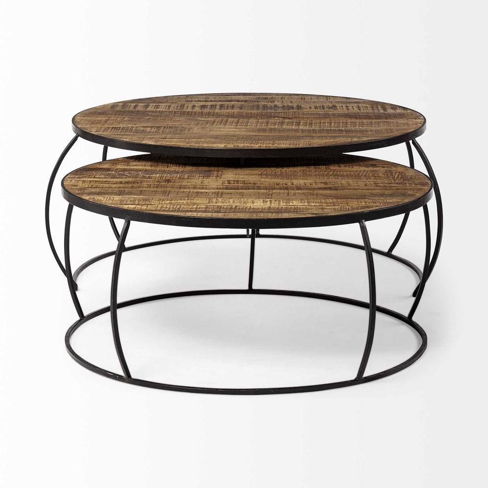 S2 41' & 38' Round Wood Top Nesting Coffee Tables By Homeroots - 376284 | Coffee Tables | Modishstore - 2