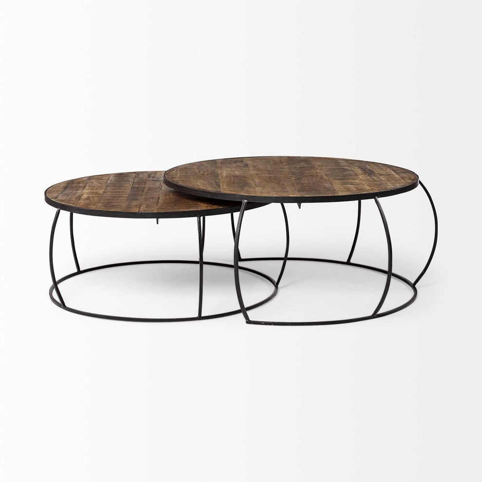 S2 41' & 38' Round Wood Top Nesting Coffee Tables By Homeroots - 376284 | Coffee Tables | Modishstore - 3