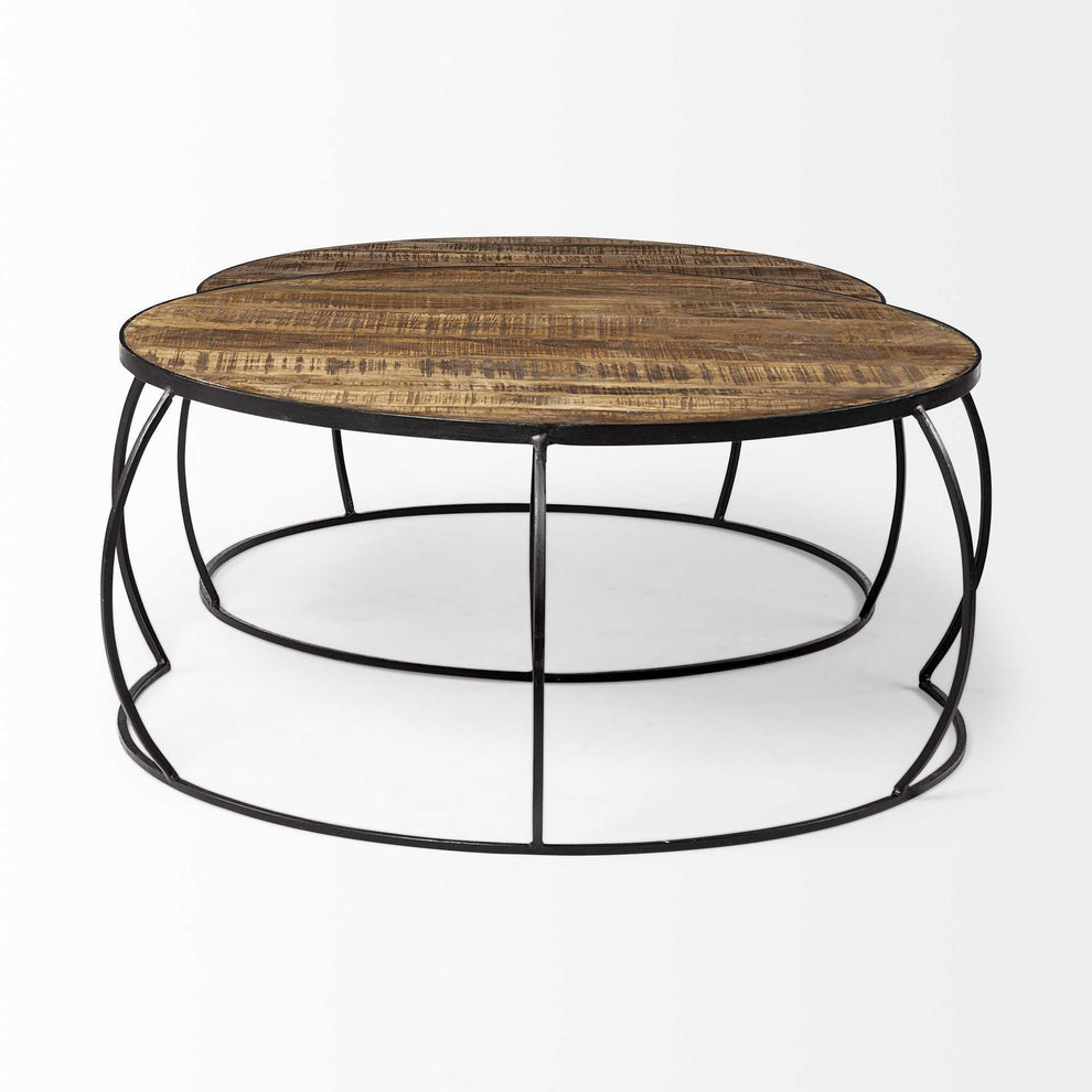 S2 41' & 38' Round Wood Top Nesting Coffee Tables By Homeroots - 376284 | Coffee Tables | Modishstore - 4