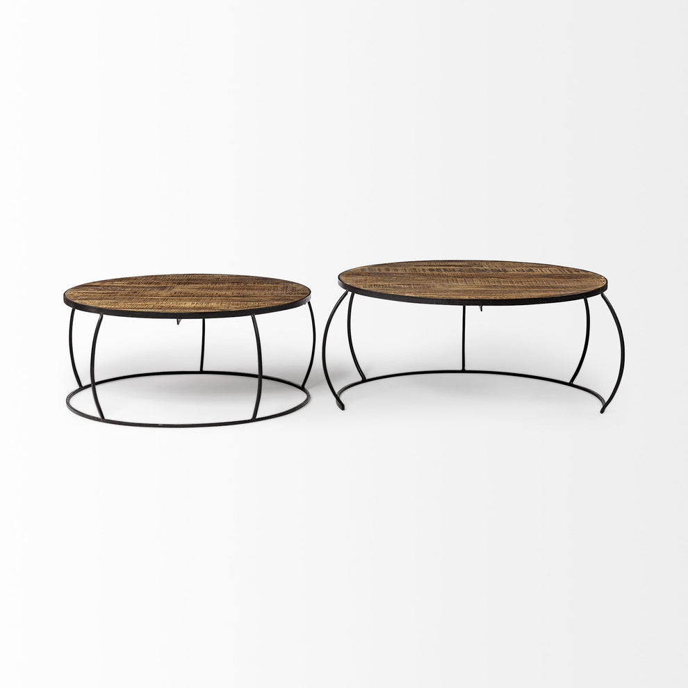 S2 41' & 38' Round Wood Top Nesting Coffee Tables By Homeroots - 376284 | Coffee Tables | Modishstore - 5