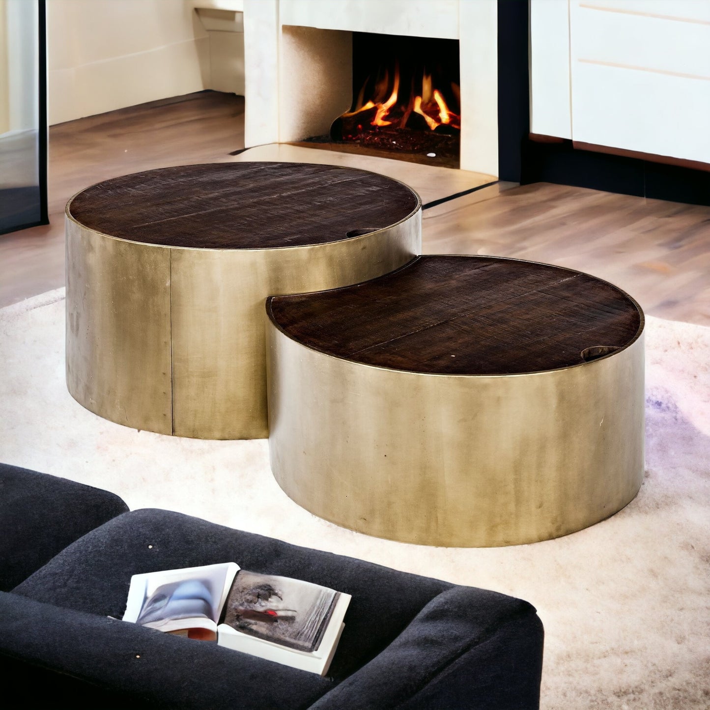 S2 39.5' & 31.25' Round Wood Nesting Coffee Tables By Homeroots | Coffee Tables | Modishstore - 2