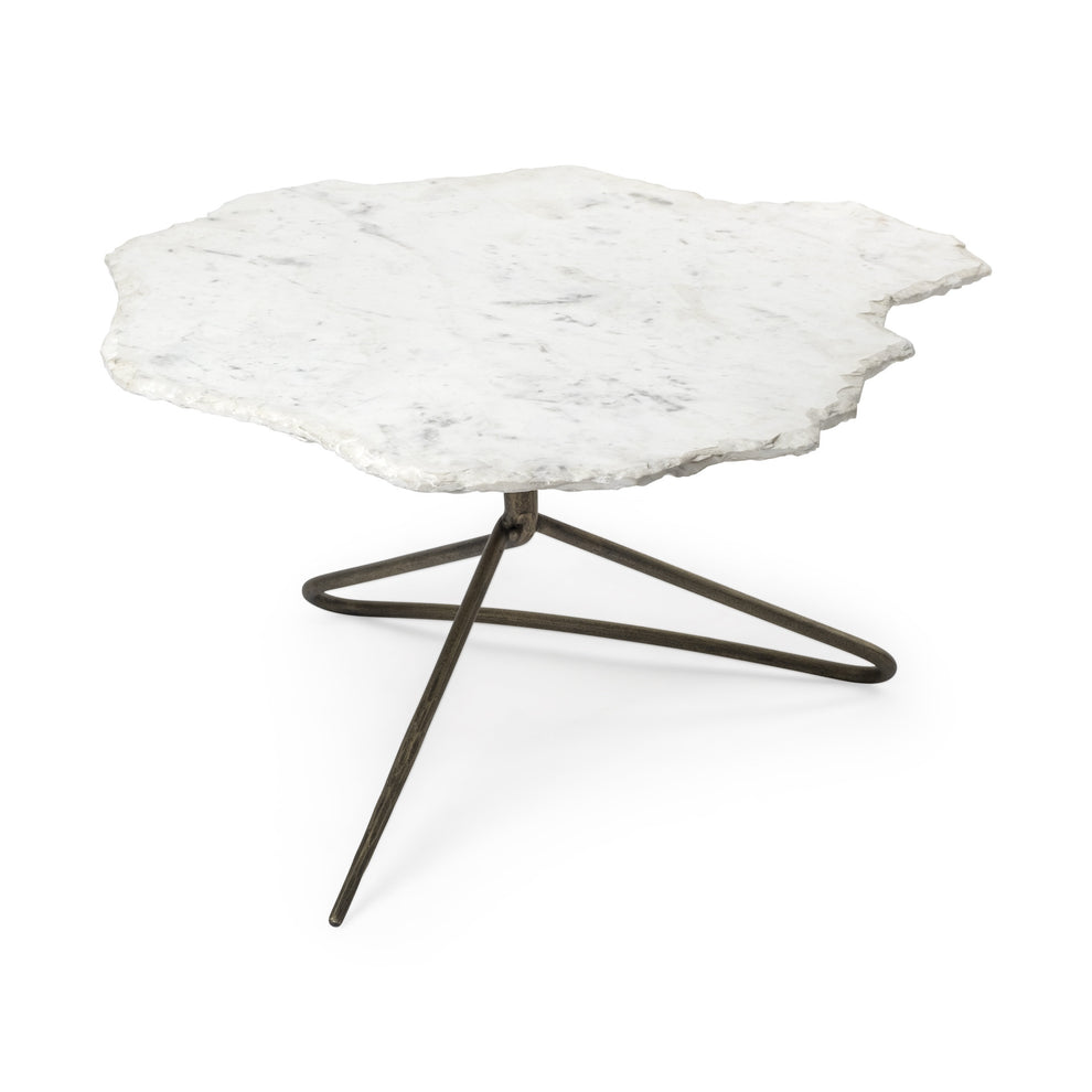 Irregular White Marble Top and Gold Metal Base Coffee Table By Homeroots | Coffee Tables | Modishstore - 2
