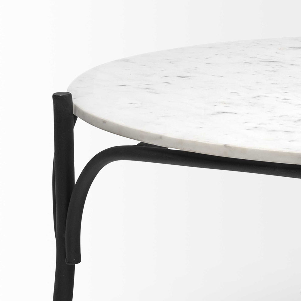36' Round White Marble Top Black and Metal Base Coffee Table By Homeroots | Coffee Tables | Modishstore - 5