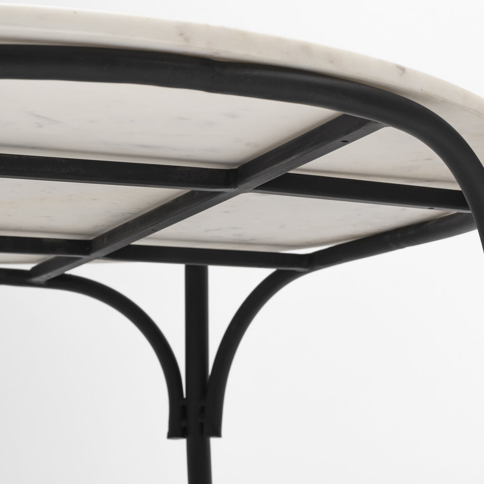 36' Round White Marble Top Black and Metal Base Coffee Table By Homeroots | Coffee Tables | Modishstore - 6