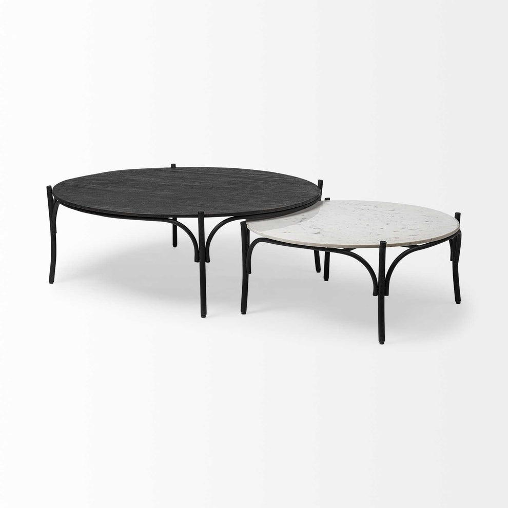 36' Round White Marble Top Black and Metal Base Coffee Table By Homeroots | Coffee Tables | Modishstore - 4