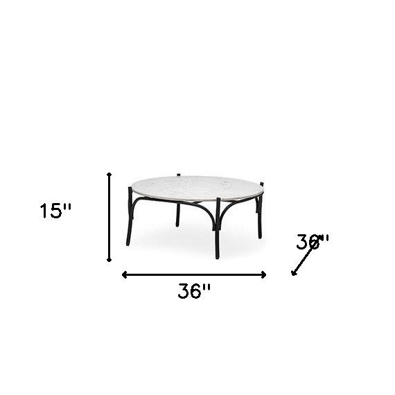 36' Round White Marble Top Black and Metal Base Coffee Table By Homeroots | Coffee Tables | Modishstore - 8