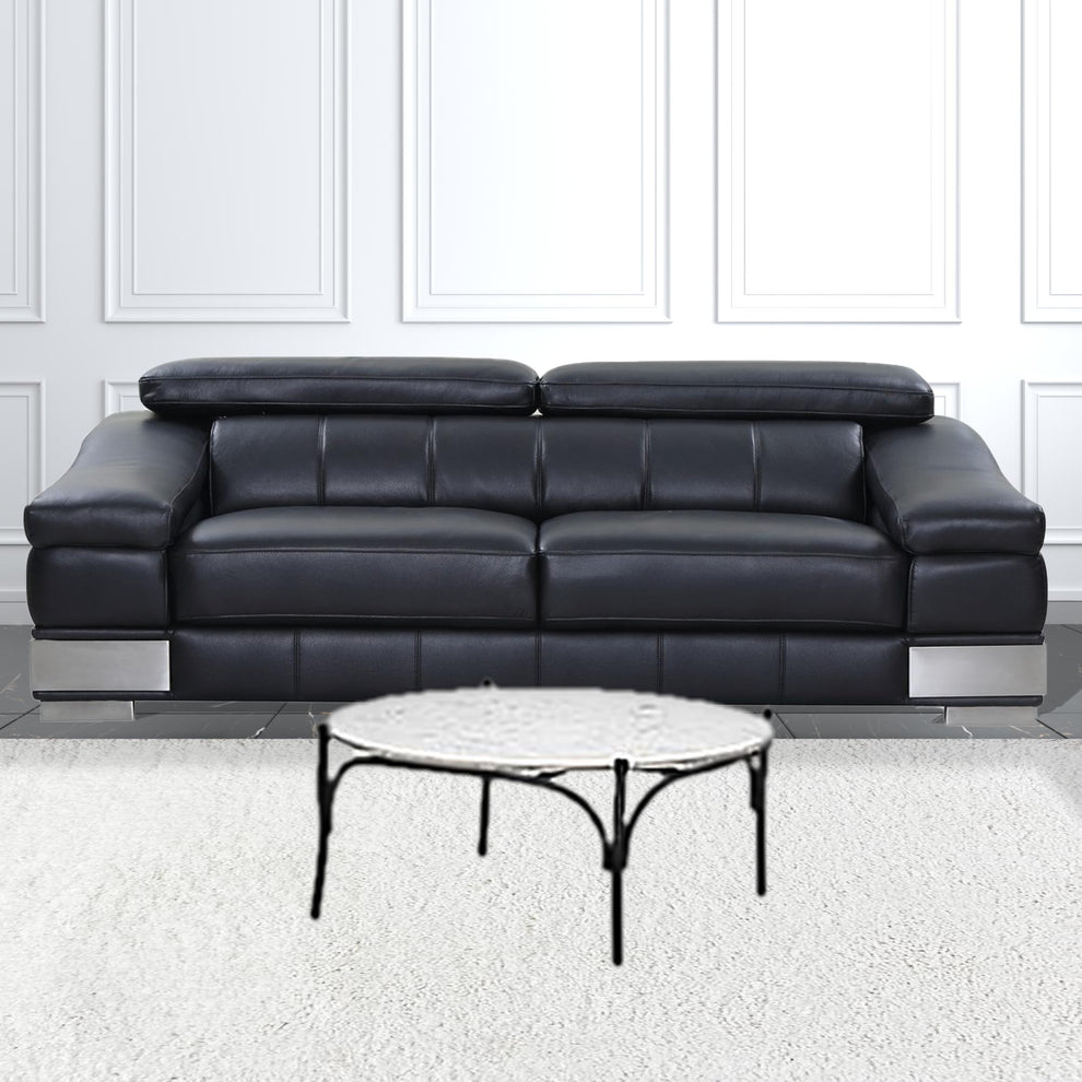 36' Round White Marble Top Black and Metal Base Coffee Table By Homeroots | Coffee Tables | Modishstore - 3