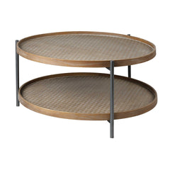 33' Round Black Wood and Metal Frame Two Tier Coffee Table By Homeroots