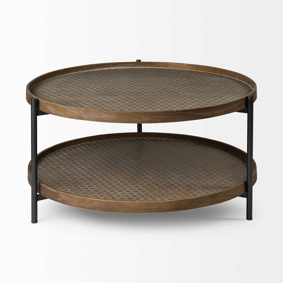 33' Round Black Wood and Metal Frame Two Tier Coffee Table By Homeroots | Coffee Tables | Modishstore - 2