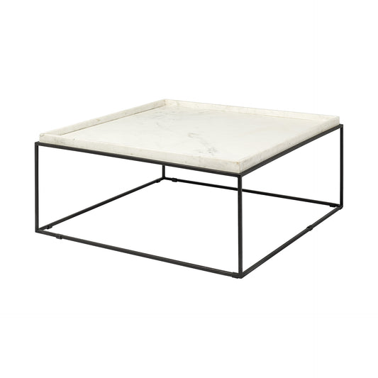 Square White Marble Top and Black Metal Base Coffee Table By Homeroots | Coffee Tables | Modishstore