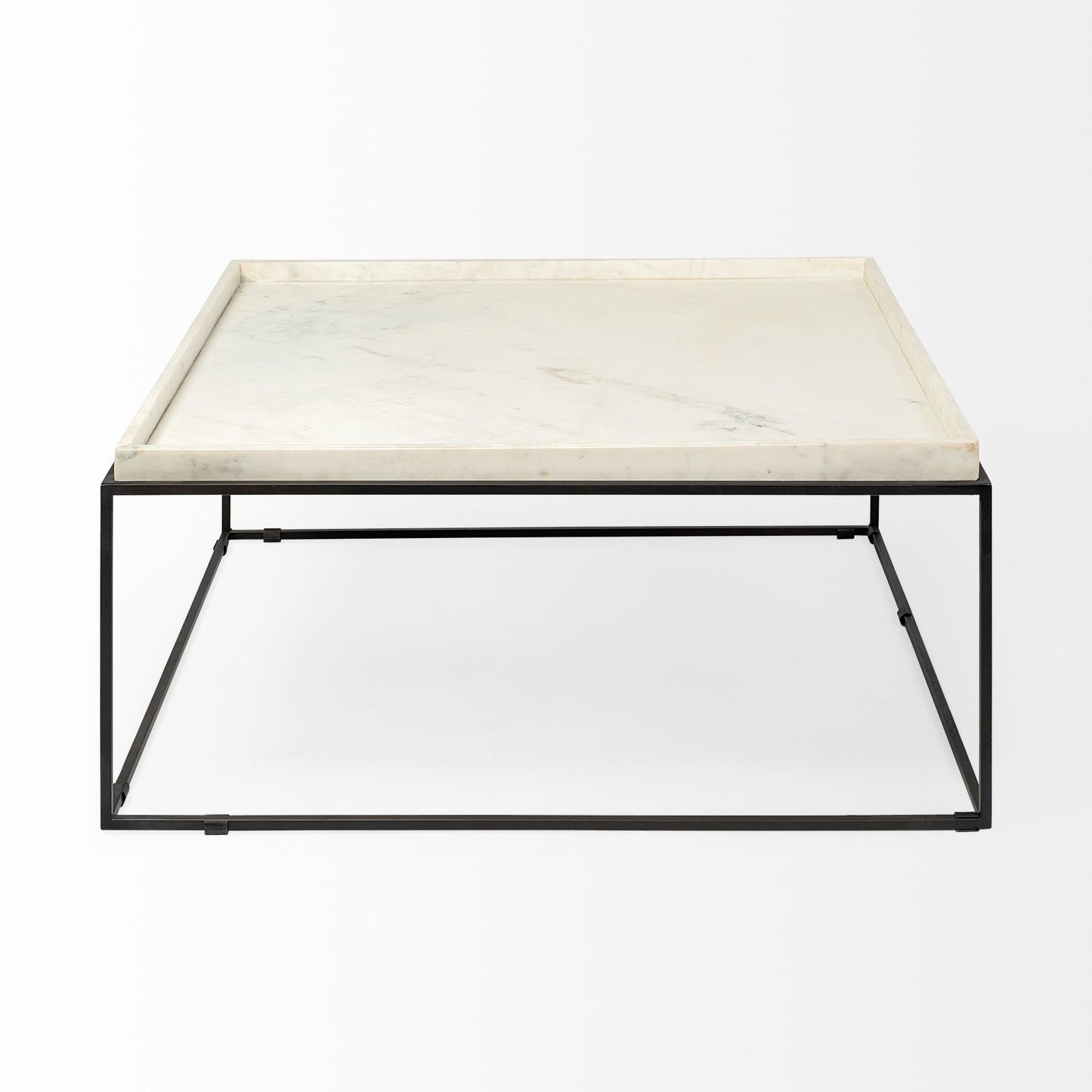 Square White Marble Top and Black Metal Base Coffee Table By Homeroots | Coffee Tables | Modishstore - 2
