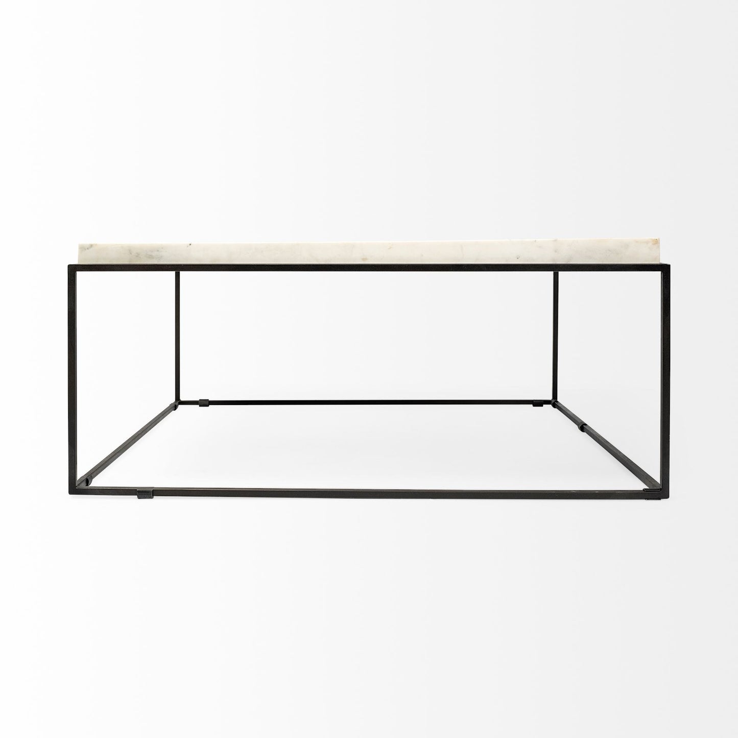 Square White Marble Top and Black Metal Base Coffee Table By Homeroots | Coffee Tables | Modishstore - 3