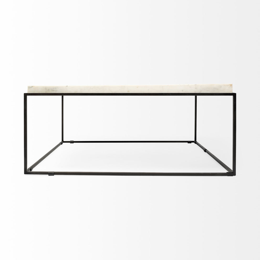 Square White Marble Top and Black Metal Base Coffee Table By Homeroots | Coffee Tables | Modishstore - 3