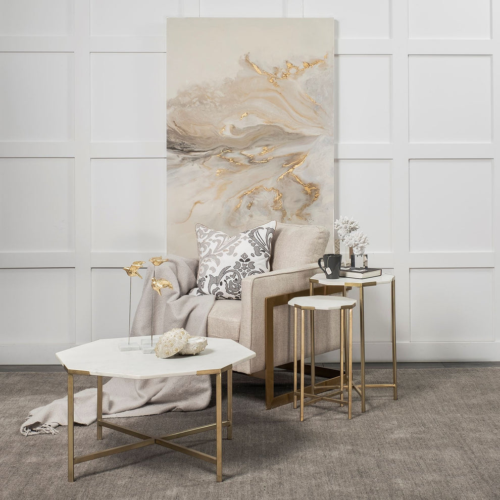 Hexagon White Marble Top and Gold Metal Base Coffee Table By Homeroots | Coffee Tables | Modishstore - 4