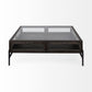 Square Glass Top Wood and Black Metal Base Display Coffee Table w 2 Drawers By Homeroots | Coffee Tables | Modishstore - 2