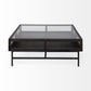 Square Glass Top Wood and Black Metal Base Display Coffee Table w 2 Drawers By Homeroots