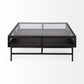 Square Glass Top Wood and Black Metal Base Display Coffee Table w 2 Drawers By Homeroots | Coffee Tables | Modishstore - 3