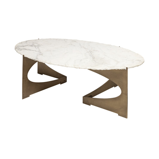 Oval Marble Top and Gold Metal Base Coffee Table By Homeroots