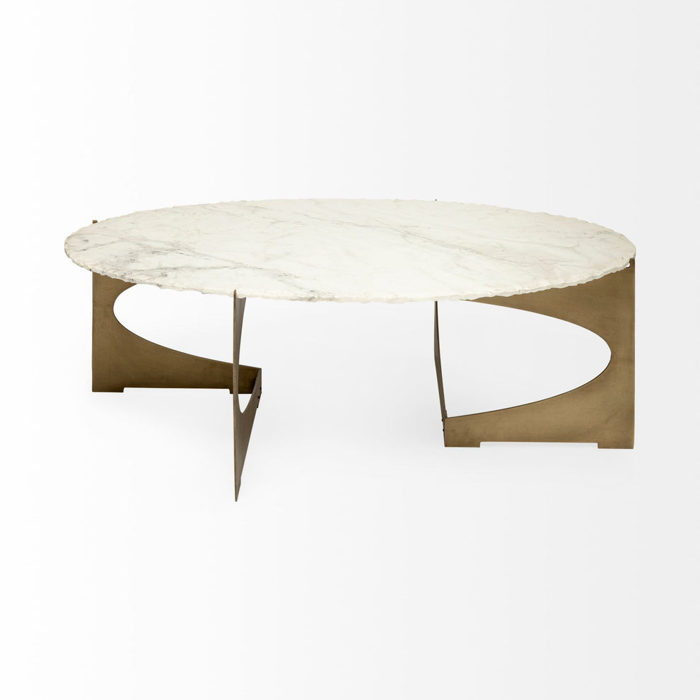 Oval Marble Top and Gold Metal Base Coffee Table By Homeroots | Coffee Tables | Modishstore - 2